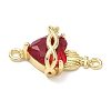 Brass with Glass Dark Red Sacred Heart Connector Charms KK-L253-27G-3