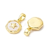 Rack Plating Brass Pave Shell Flat Round Charms with Star KK-K360-06G-2