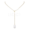 Adjustable Natural Keshi Pearl Rectangle Pendant 304 Stainless Steel Cable Chain Lariat Y Necklaces NJEW-JN05950-2