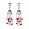 Shell Pearl & Glass Braided Christmas Snowman Dangle Stud Earrings EJEW-TA00089-1