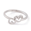 304 Stainless Steel with Rhinestone Heart Finger Ring for Women RJEW-C086-11-P-2