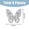 4Pcs 4 Style Rhinestone Butterfly Open Cuff Rings Set RJEW-FI0001-14-2