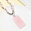 Natural Rose Quartz Rectangle Pendant Glass Beaded Long Necklaces GG-CBAE048-02B-2