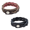 2Pcs 2 Colors Braided Cowhide Cord Bracelets BJEW-FH0001-18-1