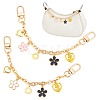 2Pcs 2 Colors Acrylic Heart & Alloy Enamel Pink and White Flower Pendant Alloy Cable Chain Bag Decorative Chains HJEW-BBC0001-35-1