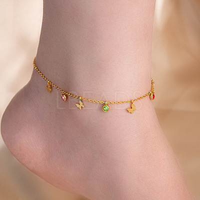 304 Stainless Steel Pave Colorful Cubic Zirconia Charm Anklets for Women FS-WG43DDA-09-1