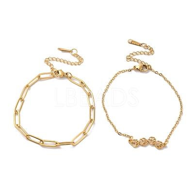 304 Stainless Steel Paperclip Chains & Cable Chain Bracelet Sets AJEW-U005-05C-G-1
