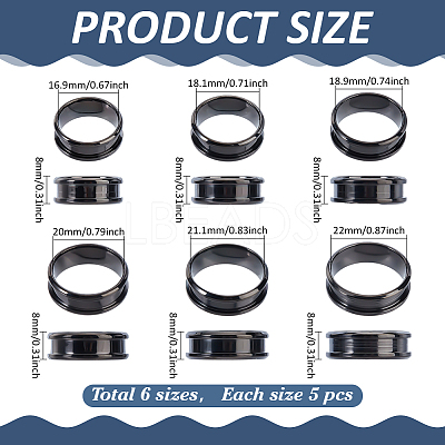 30Pcs 6 Styles 201 Stainless Steel Grooved Finger Ring Settings STAS-ME0003-12EB-1