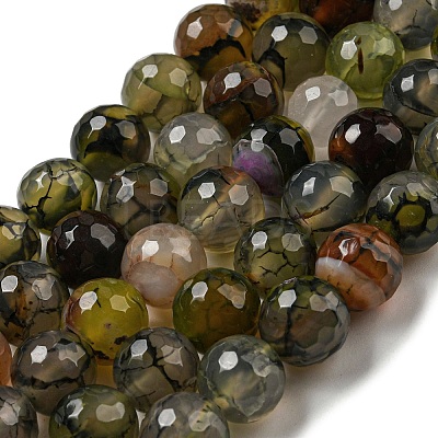 Faceted Natural Dragon Veins Agate Beads Strands G-F447-12mm-L07-1