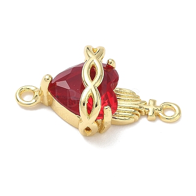 Brass with Glass Dark Red Sacred Heart Connector Charms KK-L253-27G-1