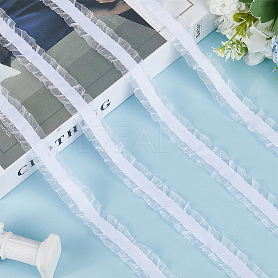 10 Yards Polyester Pleated Lace Trim OCOR-WH0080-93A-1