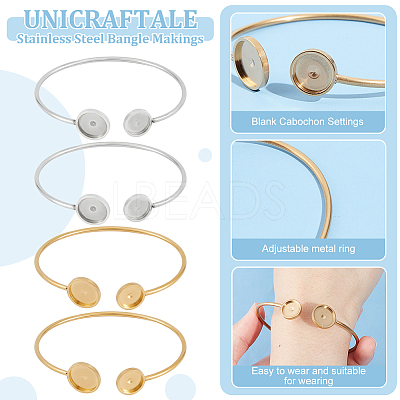 4Pcs 2 Colors 304 Stainless Steel Bangle Makings STAS-UN0053-10-1