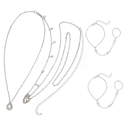 2Pcs Alloy Curb Chain Finger Ring Bracelets for Women BJEW-CY0001-06-1