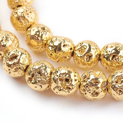Electroplated Natural Lava Rock Bead Strands G-E429-01-6mm-1