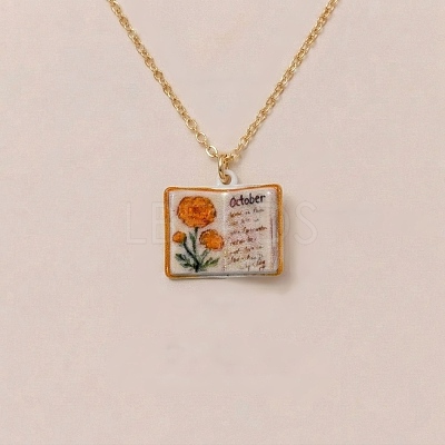 Brass Enamel Book Pendant Necklaces for Women KK-CBAF5B9-01G-10-1