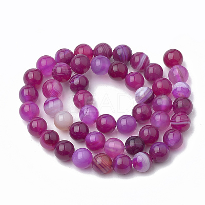 Dyed Natural Striped Agate/Banded Agate Round Bead Strands X-G-R342-6mm-04-1