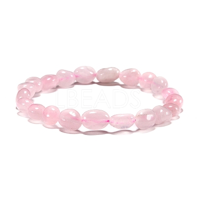 Natural Rose Quartz Bead Stretch Bracelets LS-BJEW-K213-01-1
