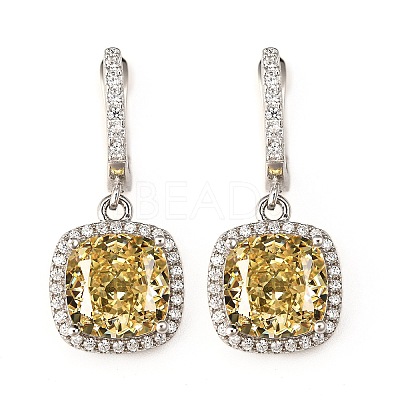 925 Sterling Silver Micro Pave Cubic Zirconia Dangle Hoop Earrings EJEW-F371-01A-02-1