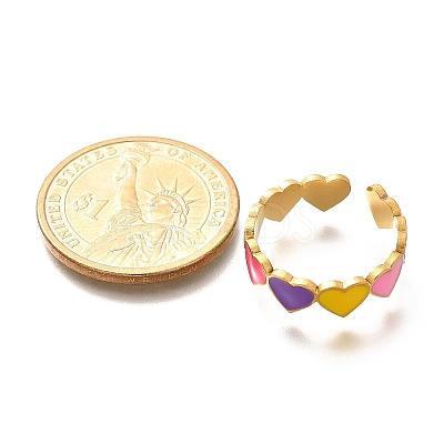201 Stainless Steel Enamel Open Cuff Ring for Women RJEW-A053-04G-02-1