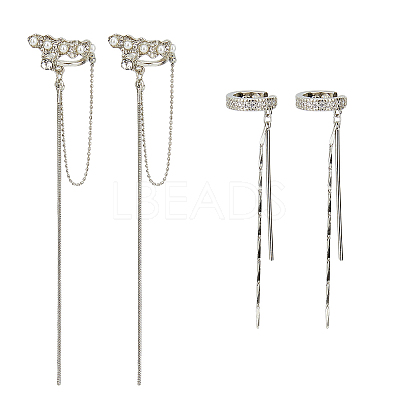 4Pcs 3 Style Plastic Imitation Pearl Cuff Earrings with Crystal Rhinestone EJEW-FI0001-30-1