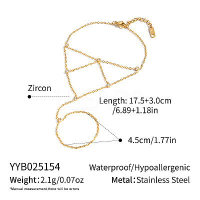 304 Stainless Steel Pavel Clear Cubic Zirconia Flat Round Tassel Cable Chain Ring Bracelets for Women CZ6446-1