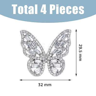 4Pcs 4 Style Rhinestone Butterfly Open Cuff Rings Set RJEW-FI0001-14-1