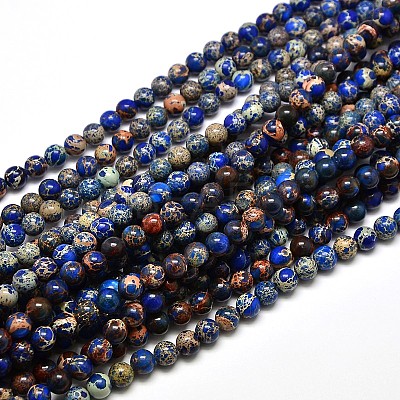 Natural Imperial Jasper Round Bead Strands G-I103-6mm-08-1