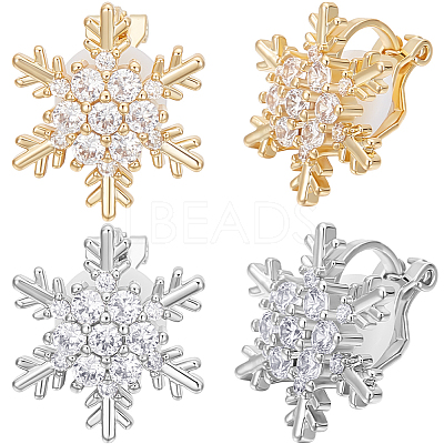 2 Pairs 2 Colors Brass Micro Pave 3A Clear Cubic Zirconia Clip-on Earrings EJEW-BBC0001-59-1