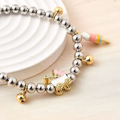 Brass Enamel Round Beads Charm Bracelets for Women BJEW-D317-11PG-1