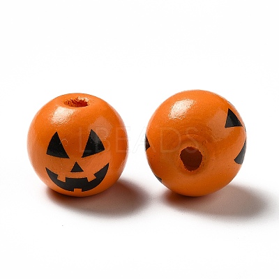 Halloween Theme Printed Natural Wooden Beads X-WOOD-L020-C04-1