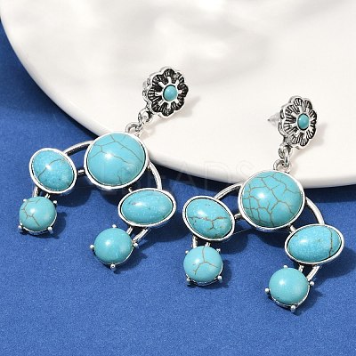 Alloy Synthetic Turquoise Dangle Stud Earrings EJEW-U053-07AS-1