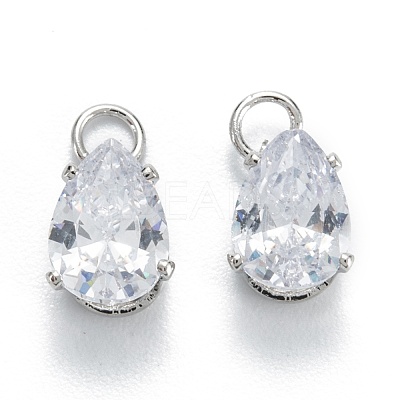 Brass Clear Cubic Zirconia Charms ZIRC-G170-13P-1