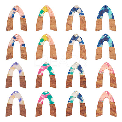 16Pcs 8 Colors Resin and Walnut Pendants FIND-TA0006-36B-1