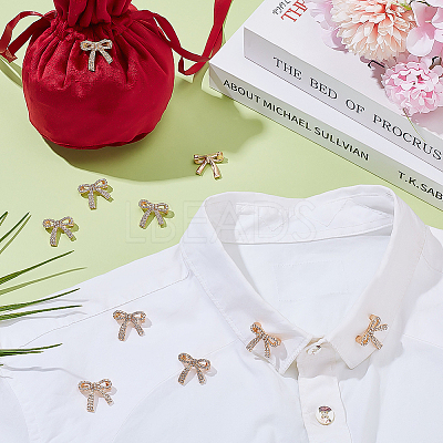 10Pcs Bowknot Shape Alloy Rhinestone Brooches for Backpack Clothes JEWB-PH0001-40-1