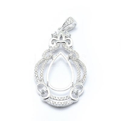 Anti-Tarnish Rhodium Plated 925 Sterling Silver Pendant Cabochon Open Back Settings STER-P044-02P-1