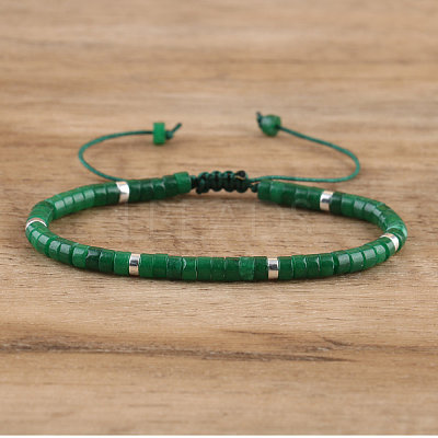 Natural Green Jade Beaded Braided Bracelets QH4784-5-1