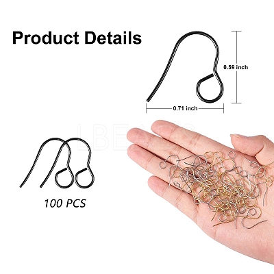 100Pcs Ion Plating(IP) 316 Stainless Steel Hypoallergenic French Earring Hooks JX137D-1