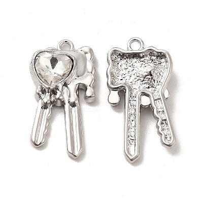 Glass Heart Key Pendants PALLOY-E024-29P-01-1
