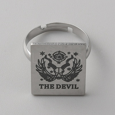 Stainless Steel Tarot Card Adjustable Ring for Women RJEW-WH0001-018P-03-1