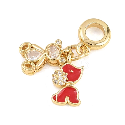 Brass Pave Clear Cubic Zirconia Animal European Dangle Charms KK-H273-53G-04-1