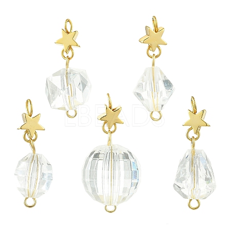 5Pcs Glass & Acrylic & Brass Pendants PALLOY-JF03069-1