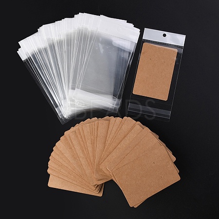 100Pcs Rectangle Kraft Paper One Pair Earring Display Cards with Hanging Hole CDIS-YW0001-02A-1