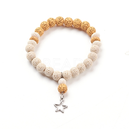 Natural Lava Rock Beads Stretch Charm Bracelets BJEW-E376-01E-1