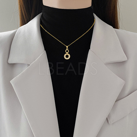 Double Rings 304 Stainless Steel Micro Pave Clear Cubic Zirconia Pendant Necklaces FS-WG3DD11-01-1