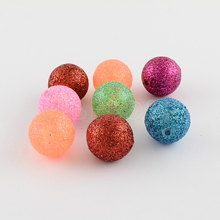 Chunky Gumball Bubblegum Acrylic Glitter Powder Round Beads OACR-Q002-M-1