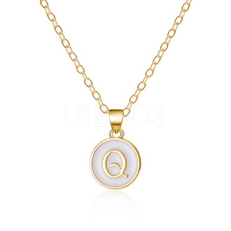 Alloy White Enamel Flat Round with Letter Pendant Necklaces FS-WG63565-17-1