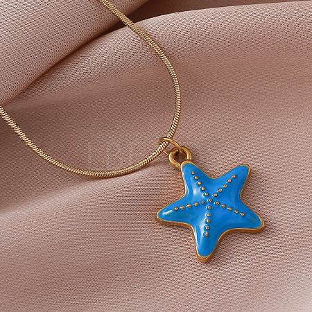 Vintage Ocean 304 Stainless Steel Enamel Starfish Pendant Necklaces for Women LS-FT5866-1