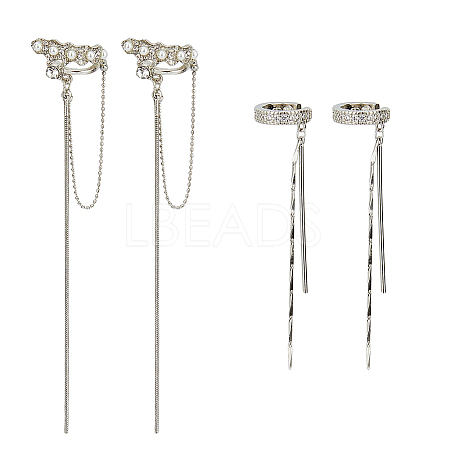 4Pcs 3 Style Plastic Imitation Pearl Cuff Earrings with Crystal Rhinestone EJEW-FI0001-30-1