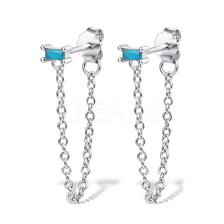 Anti-Tarnish Rhodium Plated Platinum 925 Sterling Silver Chains Front Back Stud Earrings PA4661-7-1