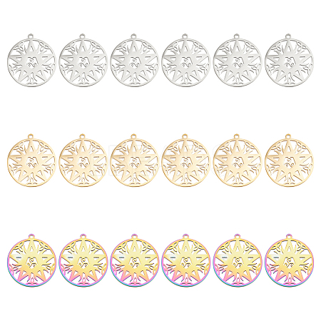 18Pcs 3 Colors 304 Stainless Steel Pendant STAS-DC0012-38-1